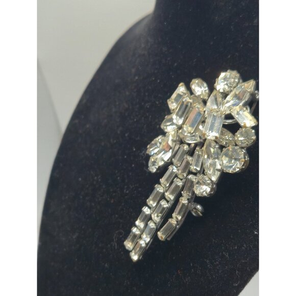 Rare Unsigned Sherman Clear Rhinestone Waterfall Brooch Vintage 1950s 3" - Picture 6 of 9